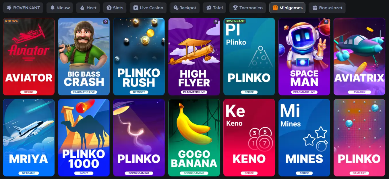 Minigames van CosmicSlotz met instant-win spellen en snelle casinospellen